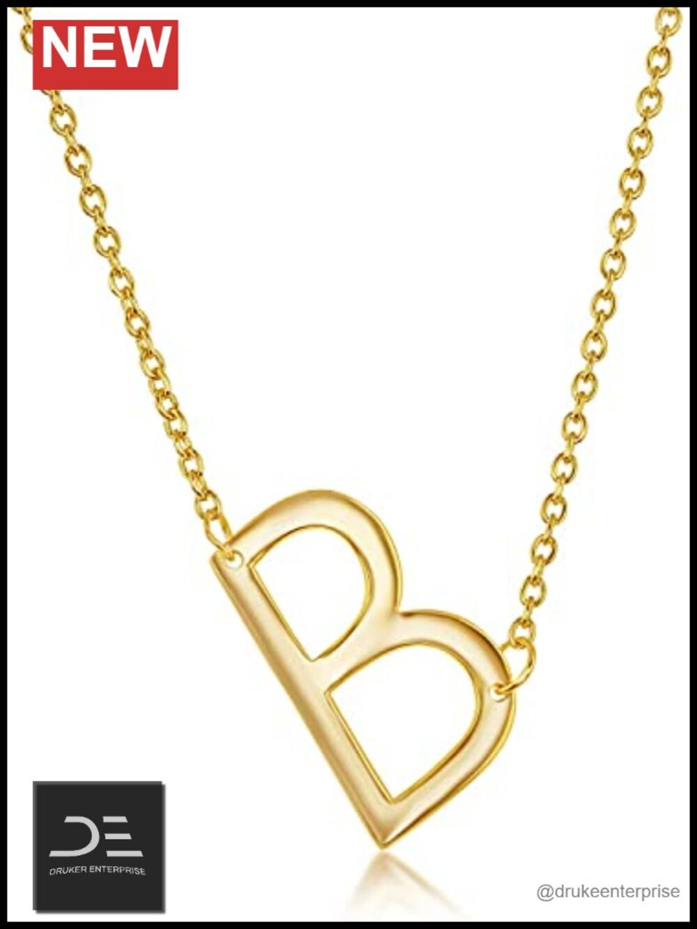 Sideways Initial Pendant Necklace 925 Sterling Silver 20mm Letter Charm